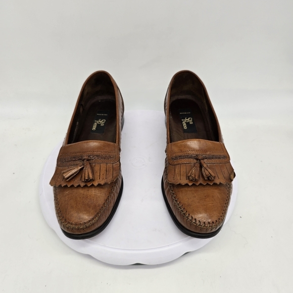 San Remo Shoe Men's 8.5M Brown Leather Moc Toe Tassel Loafers - Picture 2 of 10